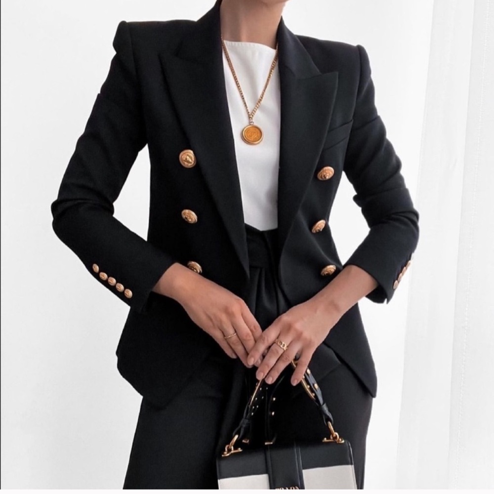 ZARA Double Breasted Blazer Balmain Style Black